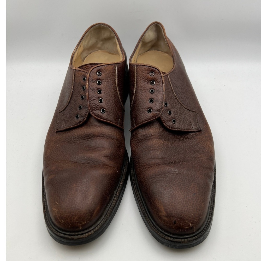 Salvatore Ferragamo Italy Mens 11D Brown Pebbled Leather Derby Shoes 3484 B22